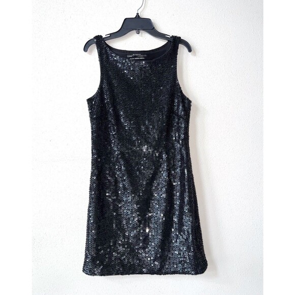 All Saints Black Sequin Mini Dress Size 6 Hand Embellished Sleeveless Beaded - Picture 5 of 6